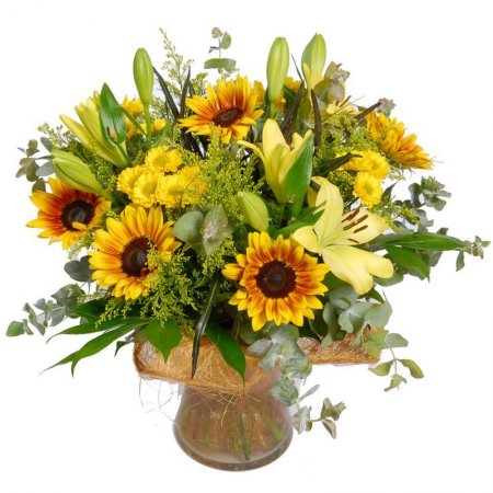 זר חמניות ליליות וירק